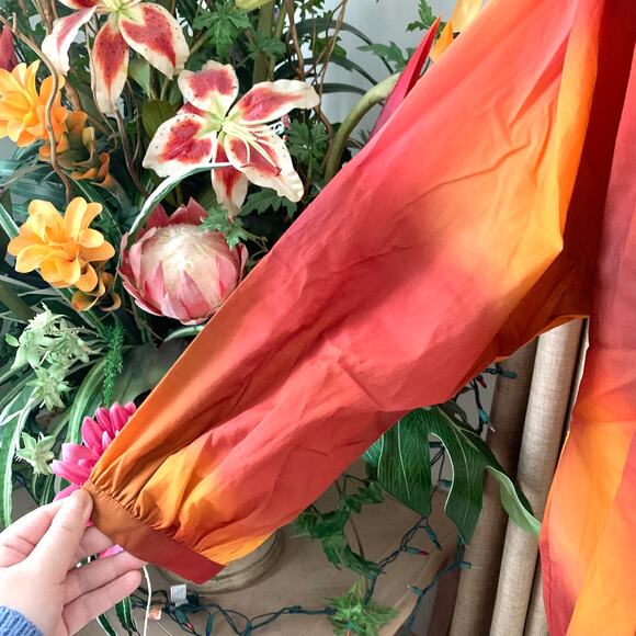 Zara Tie Dye Print Oversized Blouse with Tie in Orange - Picture 6 of 10